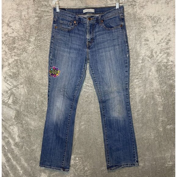 Levis 515 Women Flap Pocket Love Patch Mid Rise Stretch Bootcut Denim Jean 8 - Picture 1 of 13